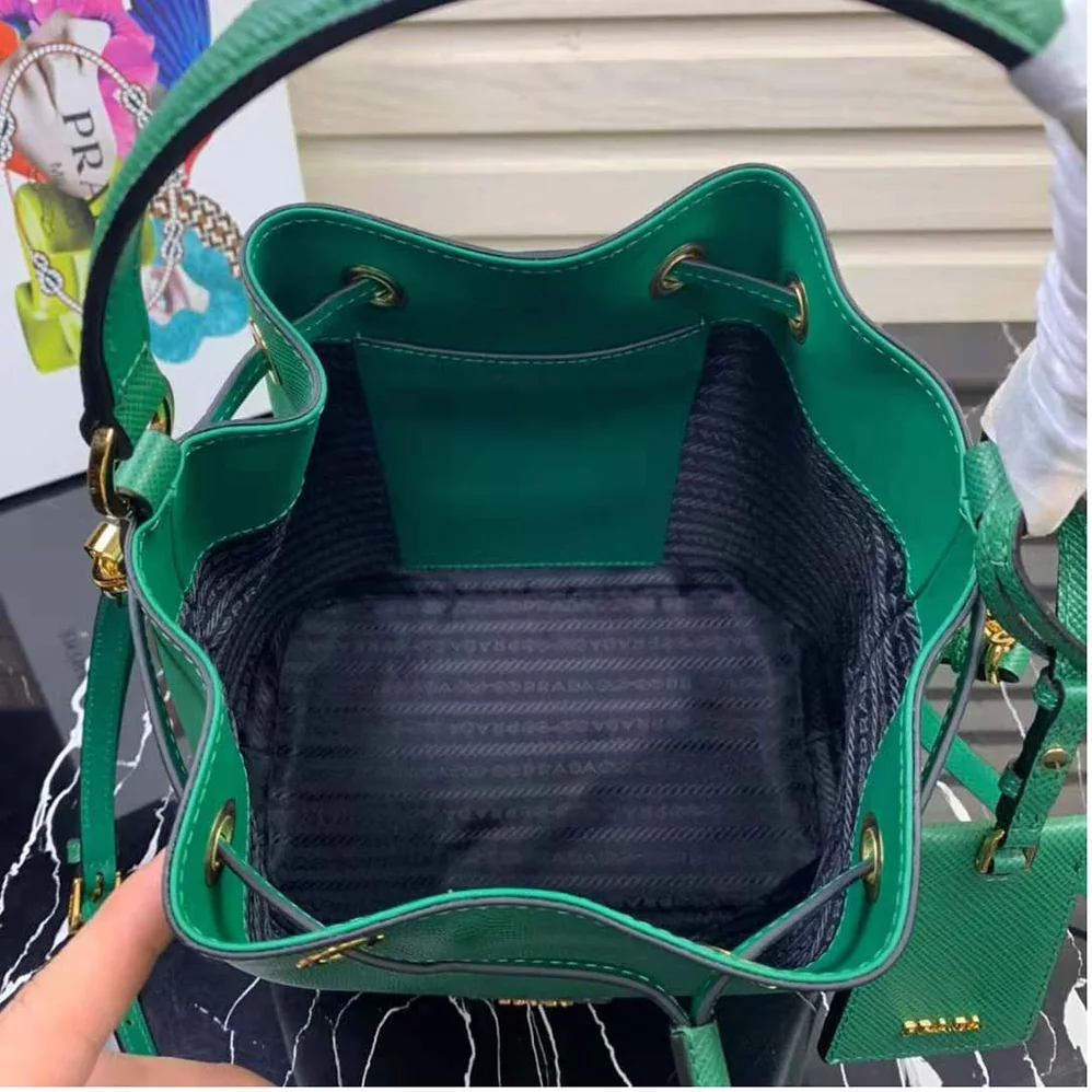 Prada Saffiano Leather Bucket Bag for Women in Green Prada Saffiano Leather Bucket Bag for Women in Green