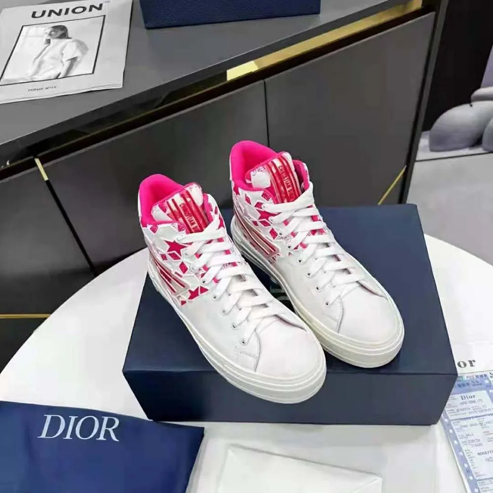 Dior Walk N Dior Star Sneaker Bright Pink and White Calfskin and Technical Fabric for Unisex