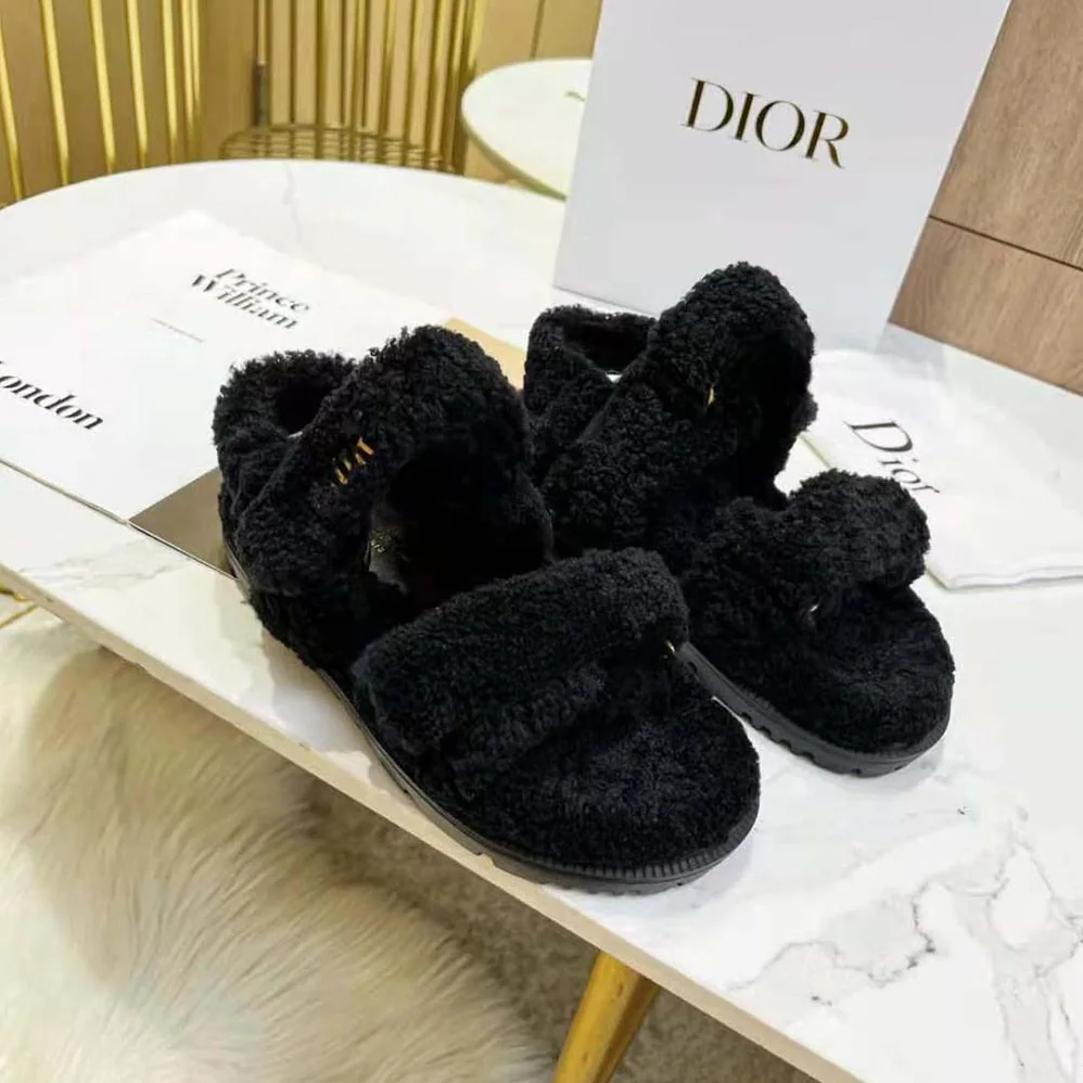 Dior Dioract Sandal Black Shearling for Women Dior Dioract Sandal Black Shearling for Women