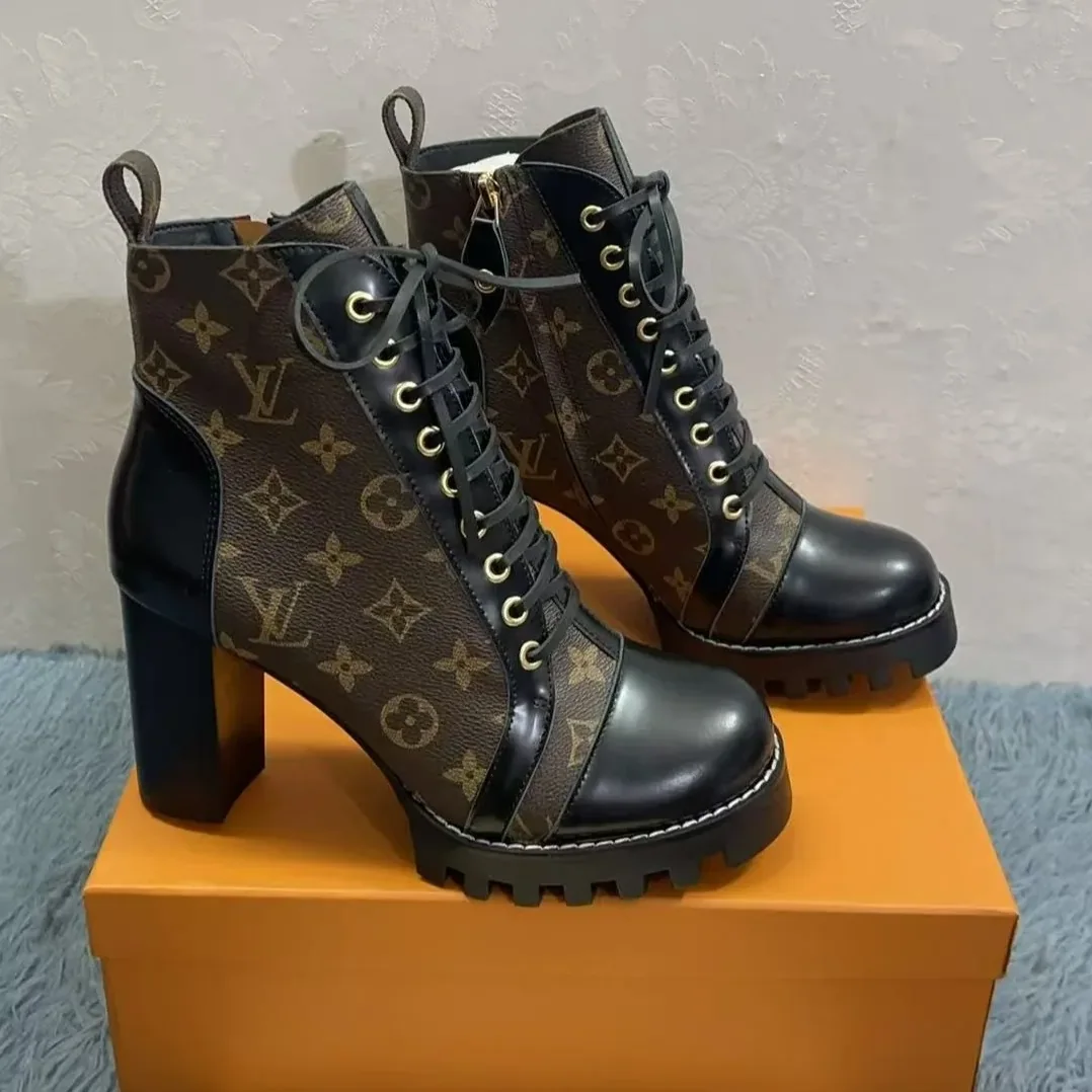 Louis Vuitton Star Trail Ankle Boots Patent Monogram Material Black 1A2Y7P