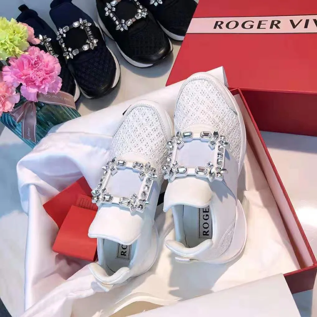 Roger Vivier Viv' Run Strass Buckle Sneakers for Women in White Roger Vivier Viv' Run Strass Buckle Sneakers for Women in White