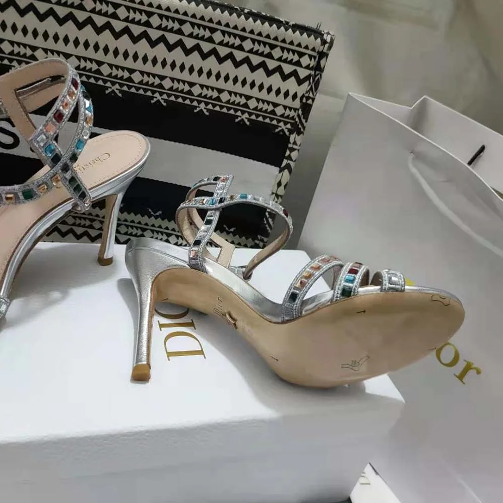 Dior Gem Heeled Sandal Silver for Women in Tone Cotton Embroidered Dior Gem Heeled Sandal Silver for Women in Tone Cotton Embroidered