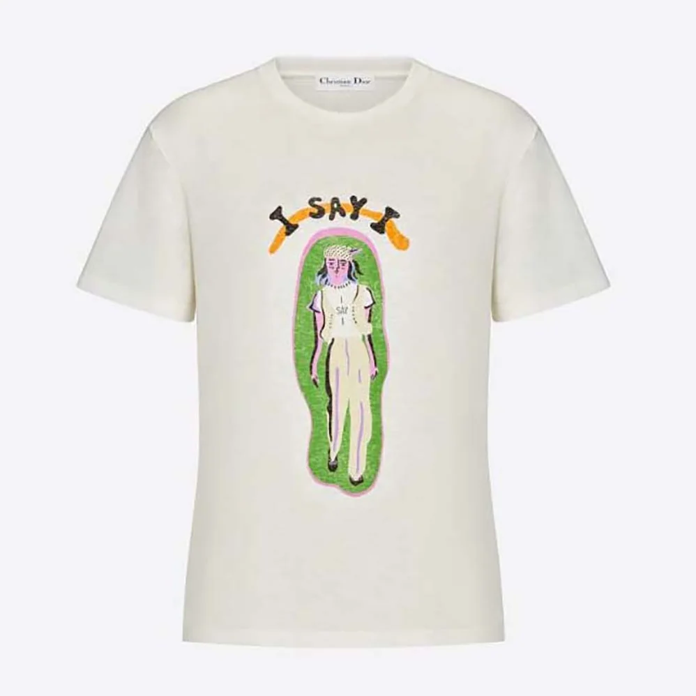 Dior ‘I Say I' T-shirt Ecru Cotton Jersey and Linen for Women