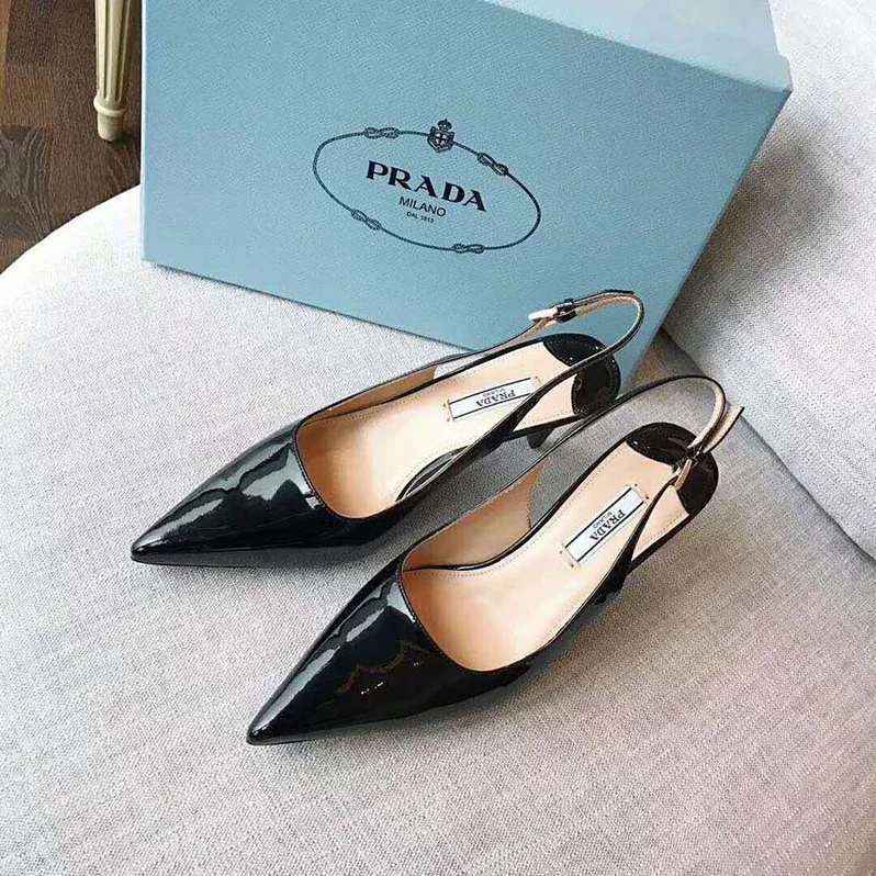 Prada Pointy Toe Slingback Pumps 45 mm Covered Heel for Women in Black Prada Pointy Toe Slingback Pumps 45 mm Covered Heel for Women in Black