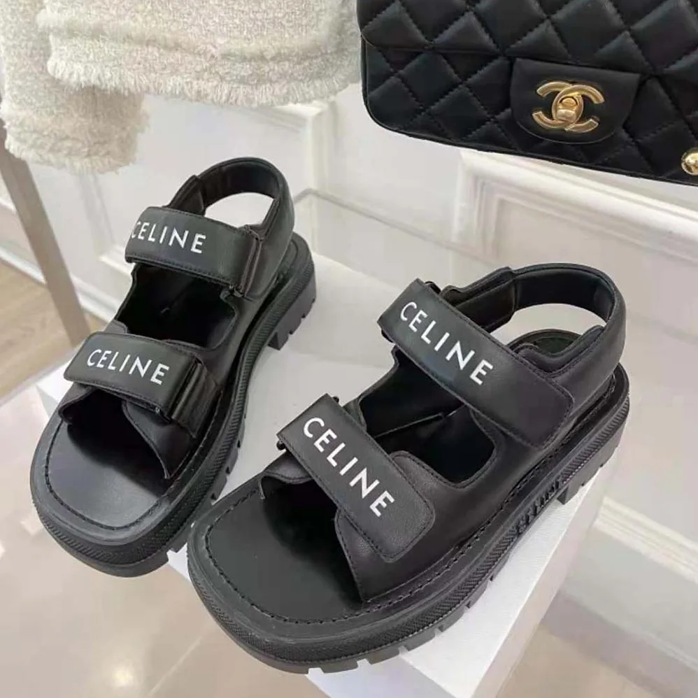 Celine Leo Scratch Sandal in Calfskin for Women in Black