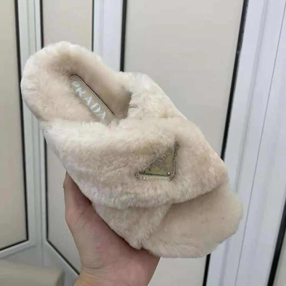 Prada Shearling Sandals in 20mm Heel for Women in Sandy