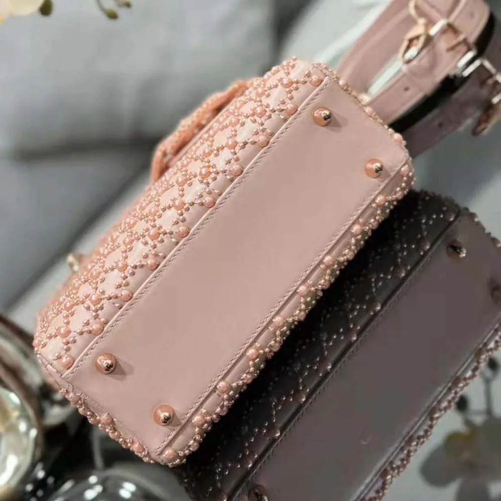 Dior Small Lady Dior Bag Rose Des Vents Cannage Calfskin Embroidered with Resin Pearls for Women Dior Small Lady Dior Bag Rose Des Vents Cannage Calfskin Embroidered with Resin Pearls for Women
