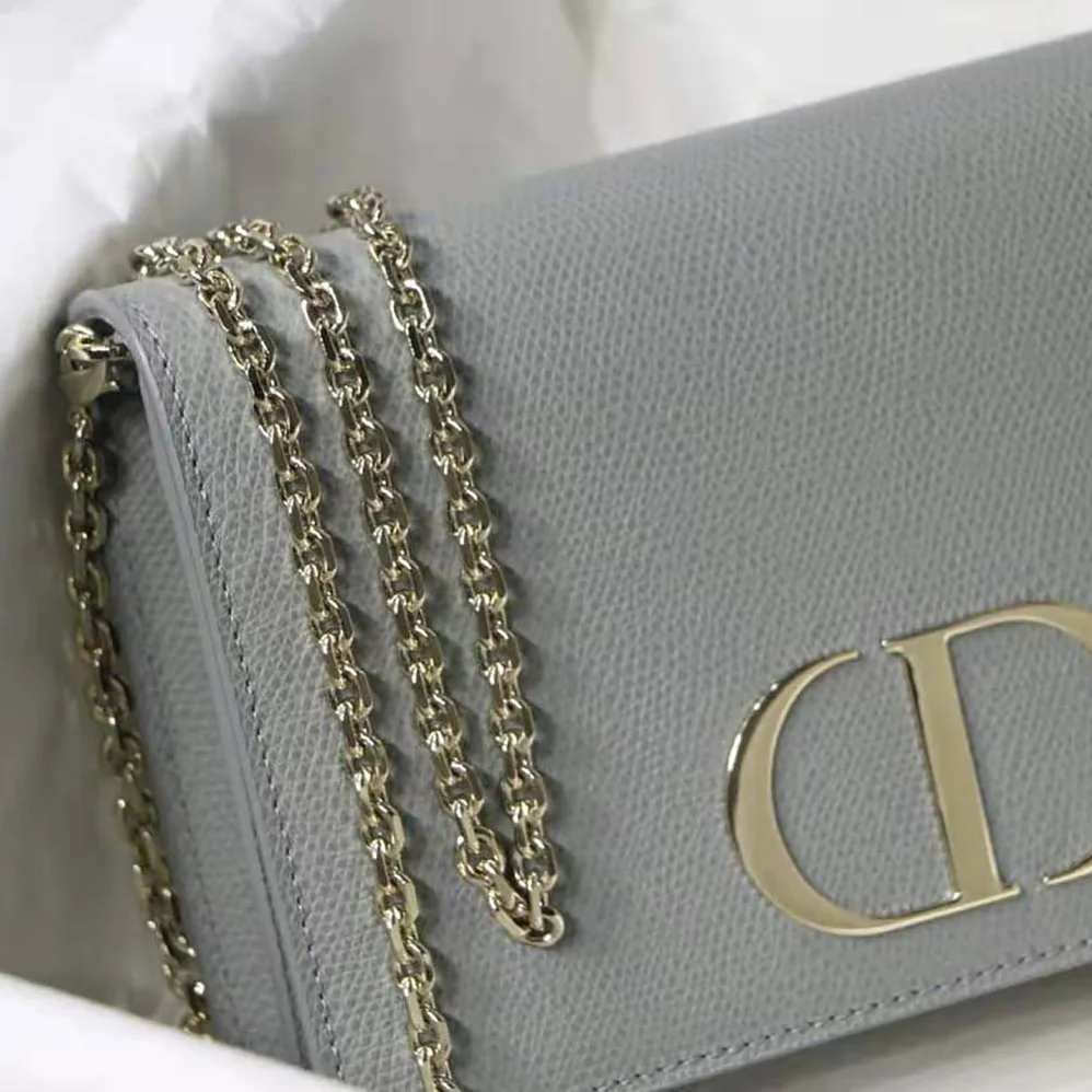 Dior 30 Montaigne 2-in-1 Pouch Stone Grained Calfskin for Women in Silver
