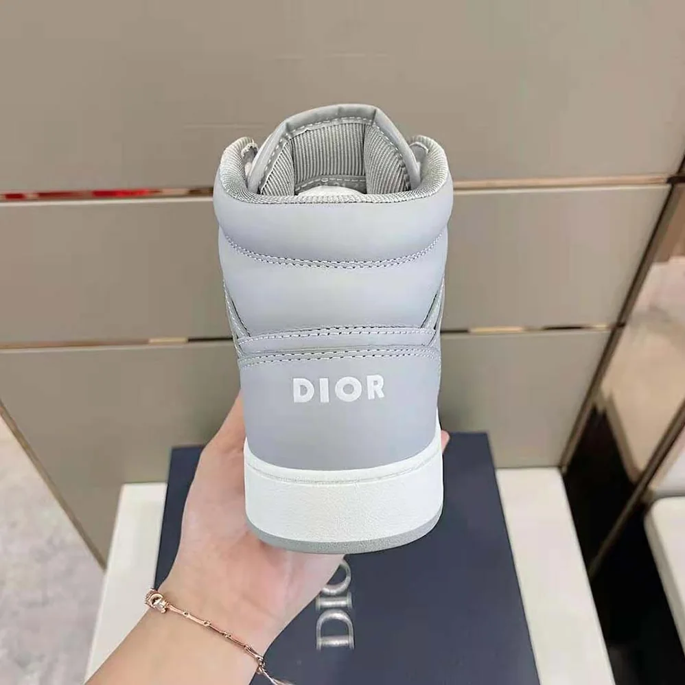 Dior B27 High-Top Sneaker Dior Gray Smooth Calfskin and CD Diamond Canvas for Men