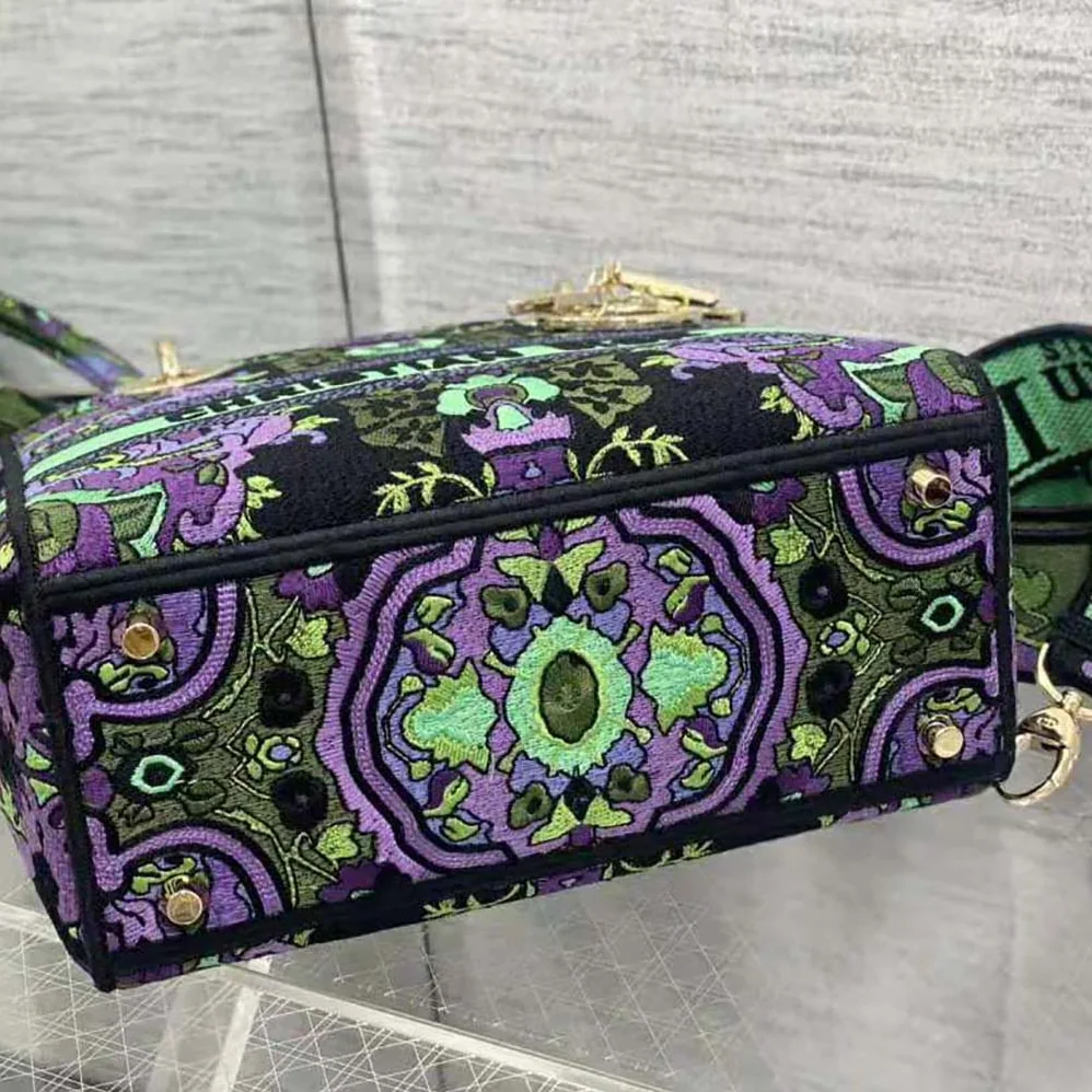 Dior Medium Lady D-lite Bag Multicolor Dior Indian Purple Embroidery for Women Dior Medium Lady D-lite Bag Multicolor Dior Indian Purple Embroidery for Women