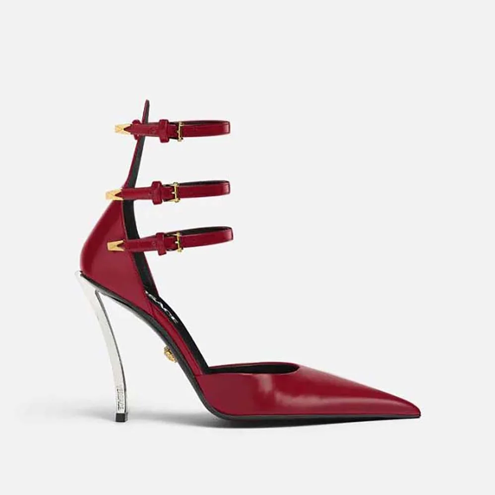 Versace Pin-Point Pumps in Calf Leather for Women in Maroon Versace Pin-Point Pumps in Calf Leather for Women in Maroon