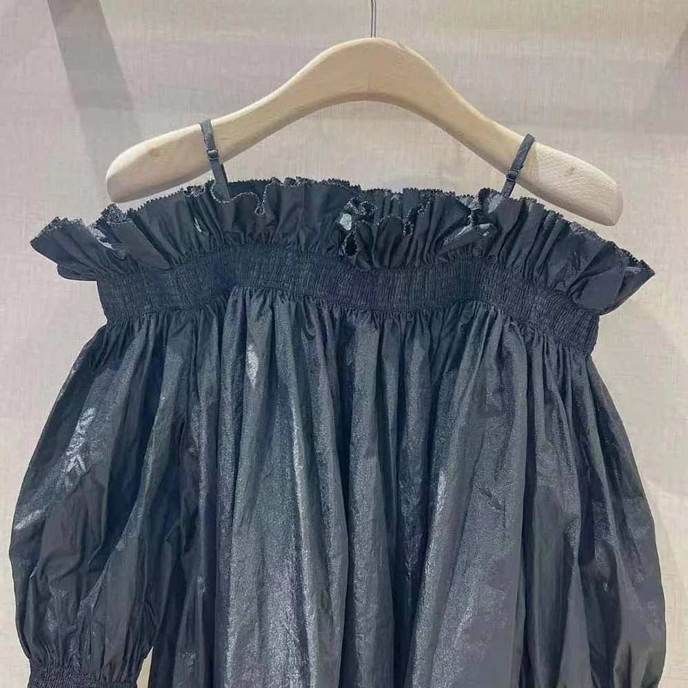 Dior Off-the-Shoulder Smocked Top Black Silk Taffeta for Women