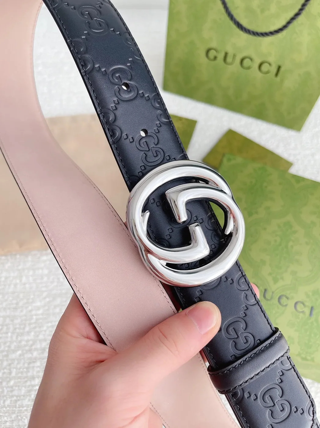 Gucci GG Marmont Embossed Monogram Belt Black With Gold in Toned Buckle