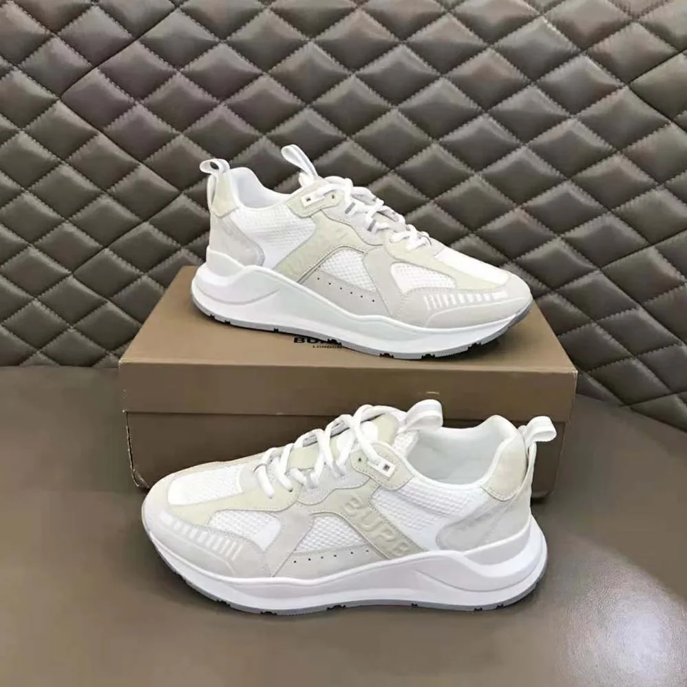 Burberry Logo Print Leather Suede and Mesh Sneakers for Men in White Burberry Logo Print Leather Suede and Mesh Sneakers for Men in White
