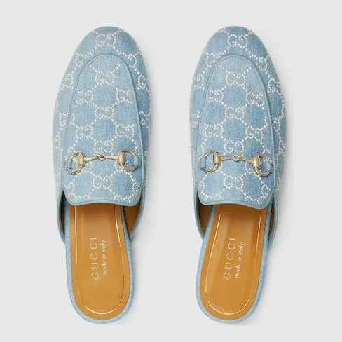 Gucci Princetown With Pearls Slippers Blue Denim Light Gold Hardware ? FAFTM 4963 Gucci Princetown With Pearls Slippers Blue Denim Light Gold Hardware ? FAFTM 4963