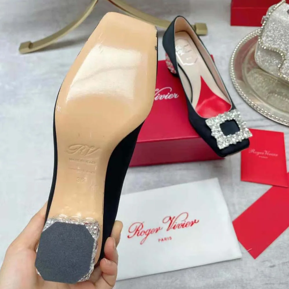 Roger Vivier Jewel Heel Rhinestone Buckle Pumps in Satin for Women Roger Vivier Jewel Heel Rhinestone Buckle Pumps in Satin for Women