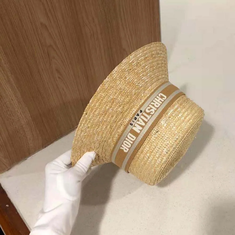Dior Dioresort Small Brim Hat Natural Straw and Pink Embroidered Band for Women