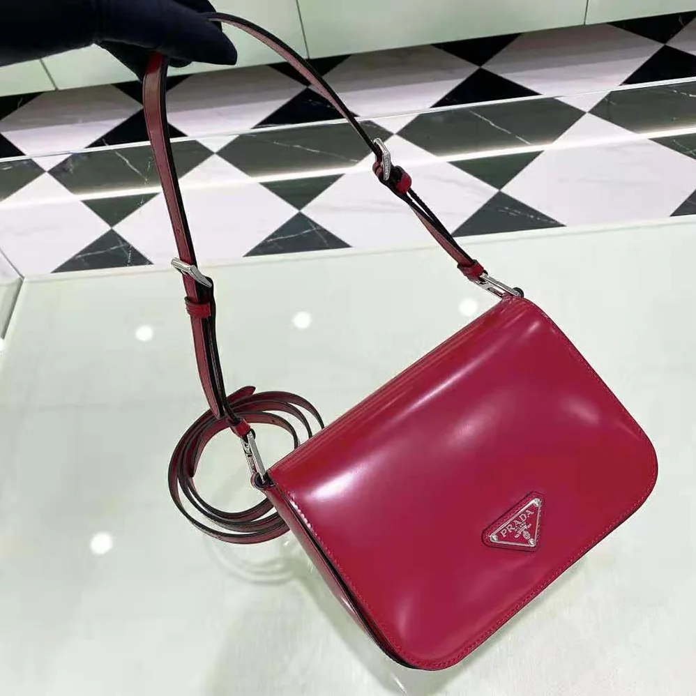 Prada Brushed Leather Shoulder Bag for Women in Red Prada Brushed Leather Shoulder Bag for Women in Red
