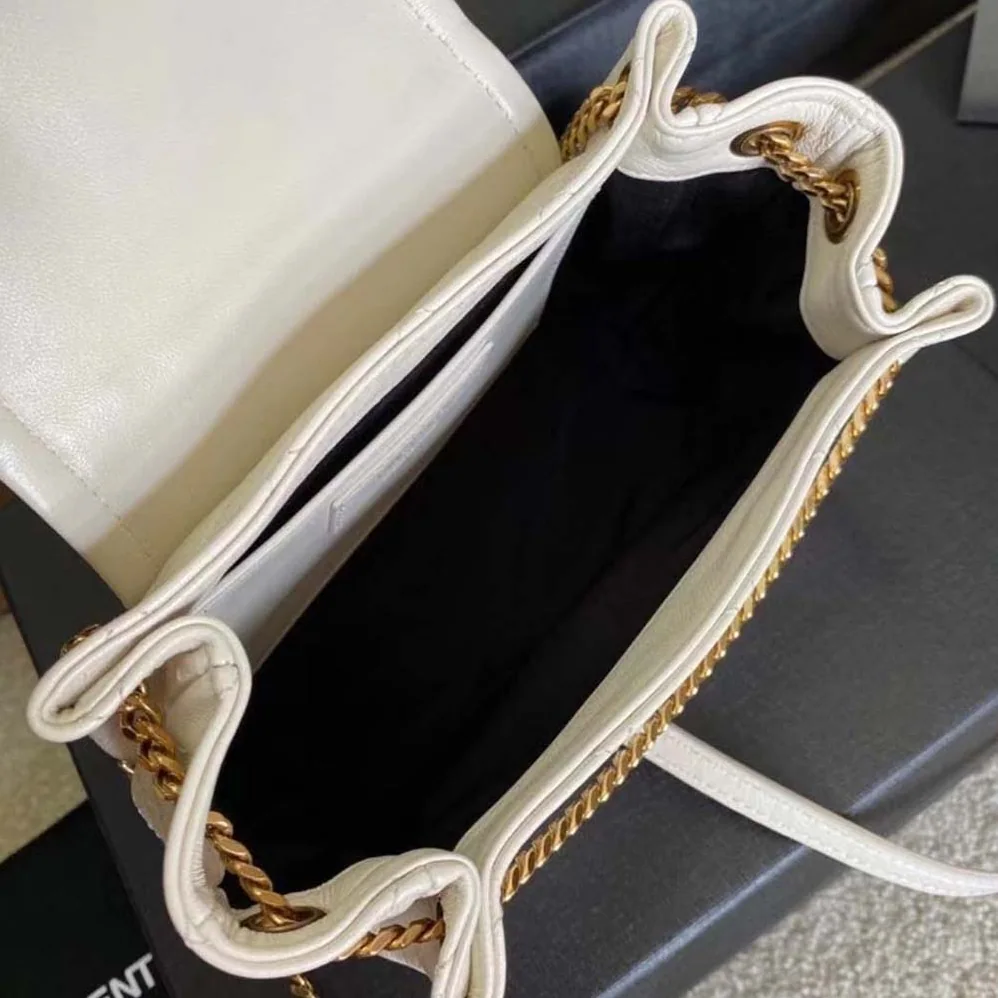 Saint Laurent YSL Monogram Mini Nolita in Lame Leather for Women in White Saint Laurent YSL Monogram Mini Nolita in Lame Leather for Women in White