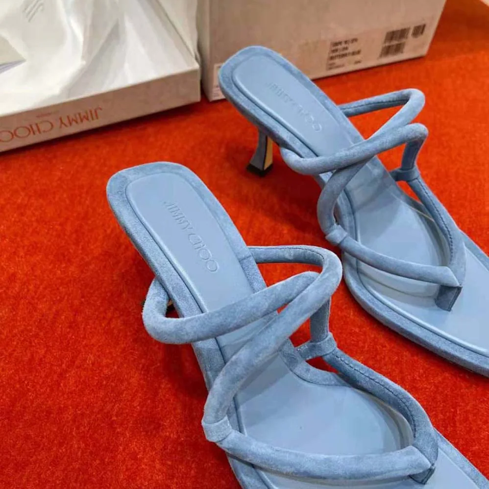 Jimmy Choo Cape 70 Butterfly Blue Suede Thong Mules for Women