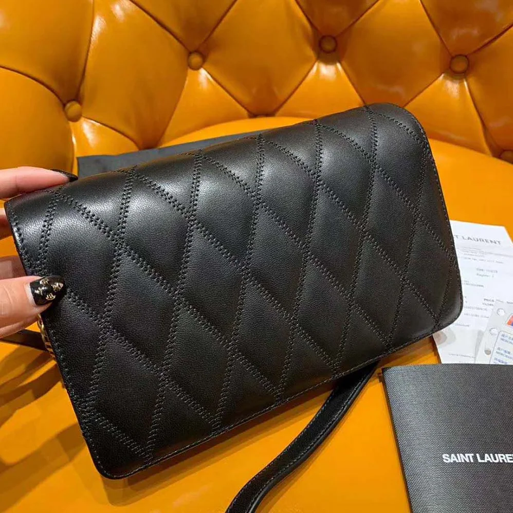 Saint Laurent YSL Angie Chain Bag Diamond-Quilted Lambskin for Women in Black Saint Laurent YSL Angie Chain Bag Diamond-Quilted Lambskin for Women in Black