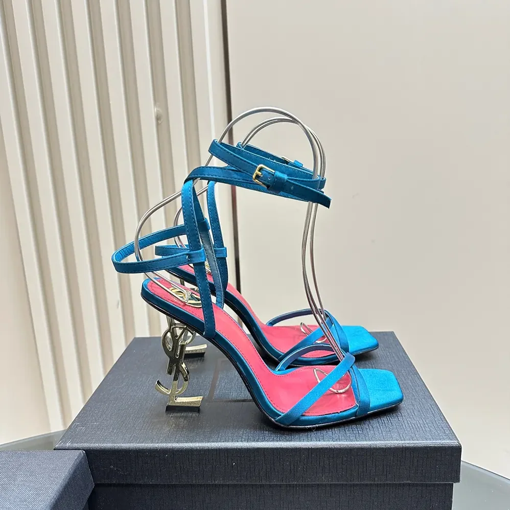 Saint Laurent YSL Opyum Sandals in Satin Crepe for Women in Blue Saint Laurent YSL Opyum Sandals in Satin Crepe for Women in Blue