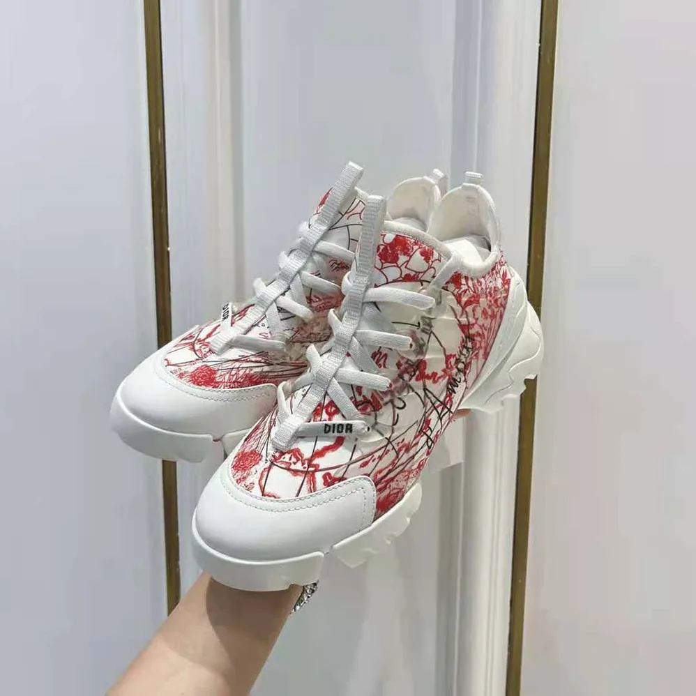 Dior D-connect Dioramour Sneaker White and Red D-Royaume d'Amour Printed Technical Fabric for Women Dior D-connect Dioramour Sneaker White and Red D-Royaume d'Amour Printed Technical Fabric for Women