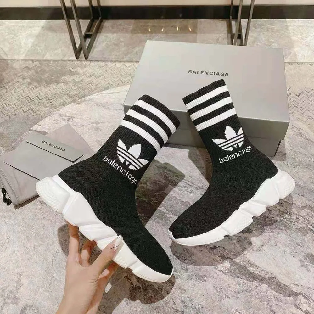 Balenciaga Adidas Speed Sneaker in Black Knit and White Sole Unit is Done in Collaboration with Adidas for Unisex