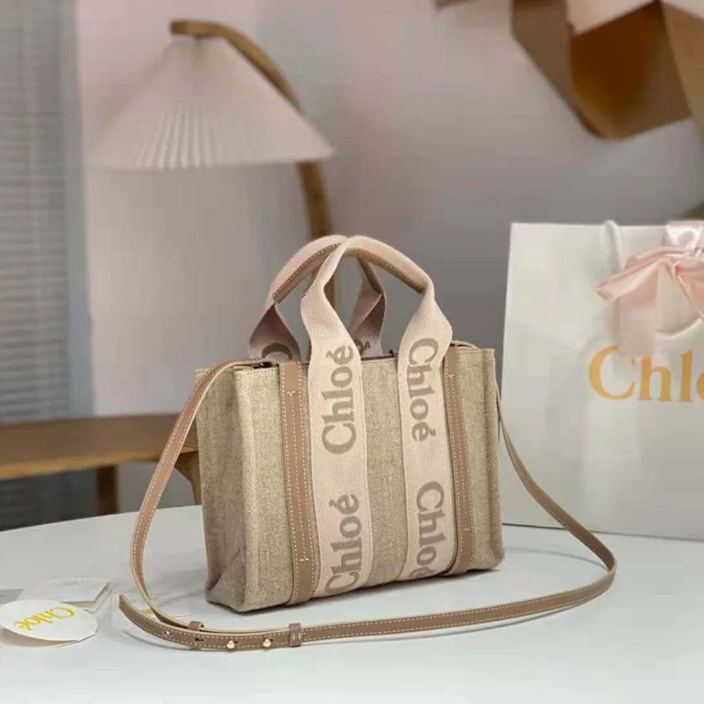 Chloe Small Woody Tote Bag for Women in Beige Chloe Small Woody Tote Bag for Women in Beige