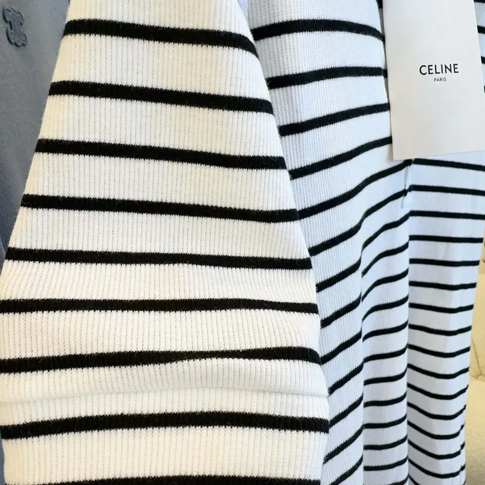 Celine Polo Shirt in Striped Silk Jersey for Women Celine Polo Shirt in Striped Silk Jersey for Women
