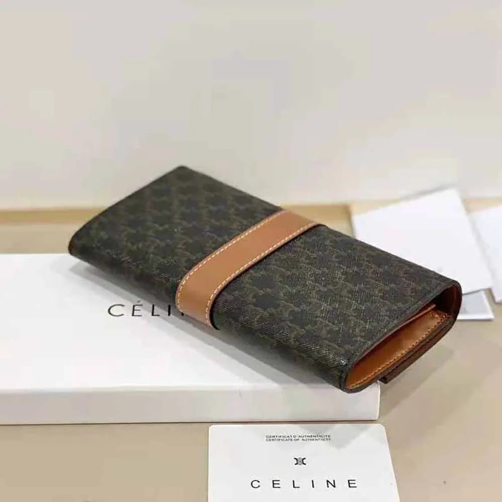 Celine Large Flap Wallet in Triomphe Canvas and Lambskin for Women Celine Large Flap Wallet in Triomphe Canvas and Lambskin for Women