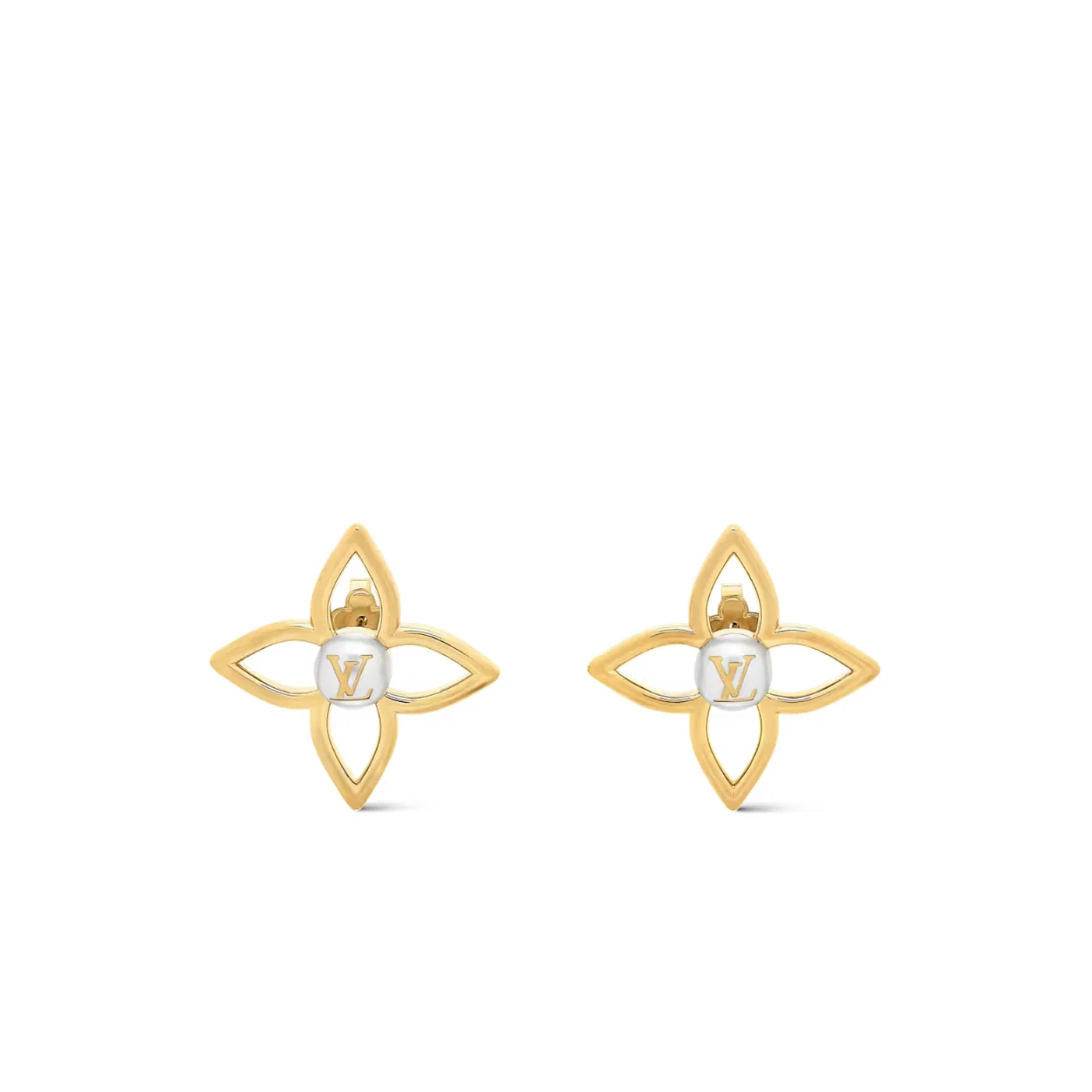 Louis Vuitton Pearly Flower Stud Earrings White Gold Hardware