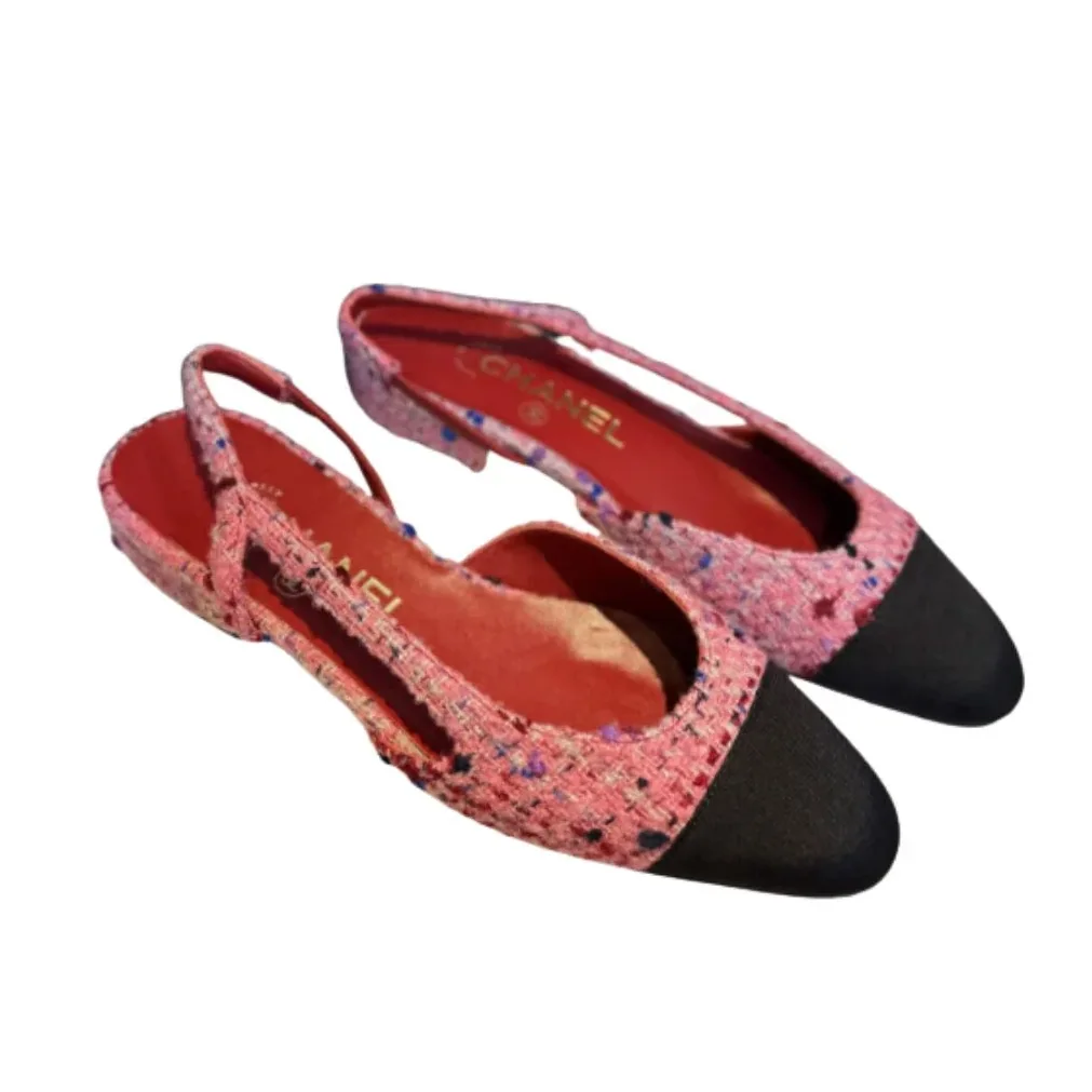Chanel Woolen Lat Lace Up Sandals Dark Pink