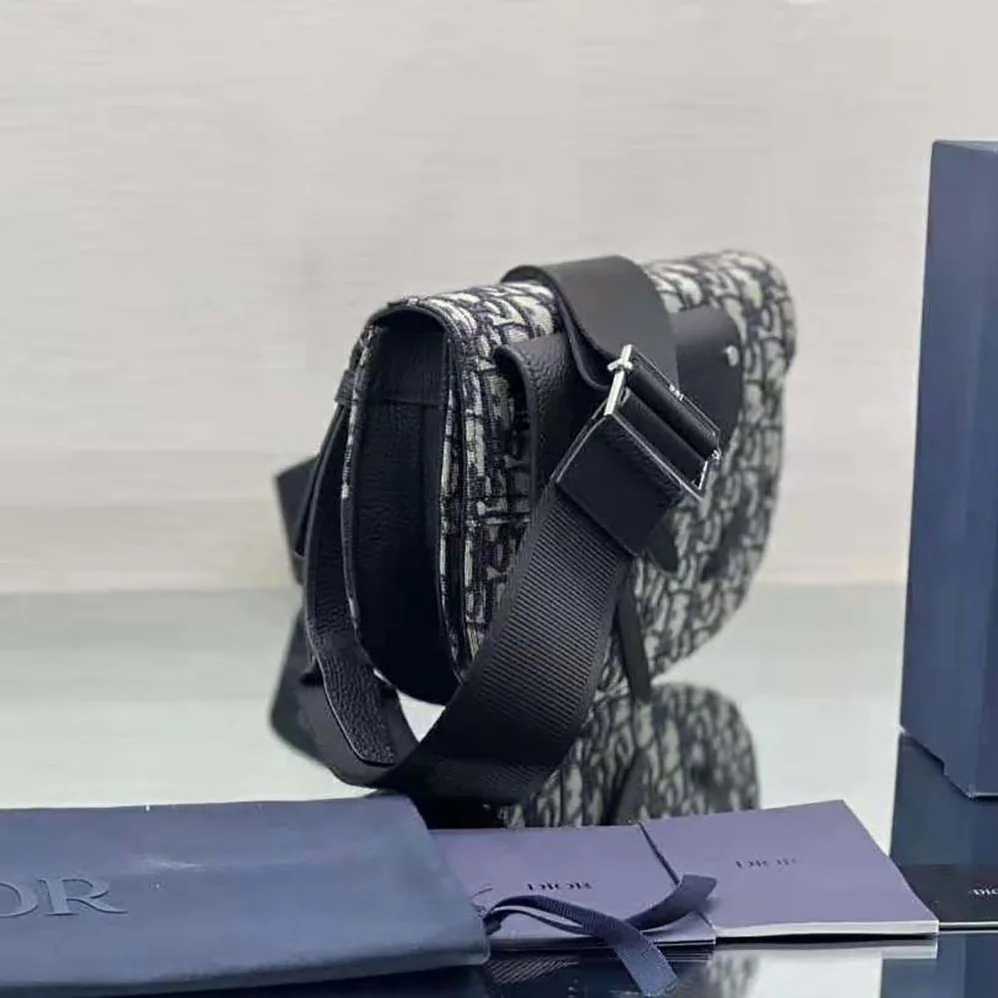 Dior Saddle Pouch Beige and Black Dior Oblique Jacquard for Men