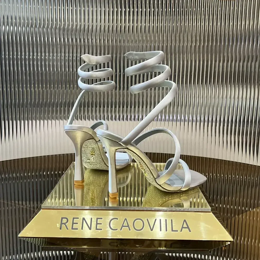 Rene Caovilla Cleopatra Silver Satin Sandal 105 for Women Rene Caovilla Cleopatra Silver Satin Sandal 105 for Women