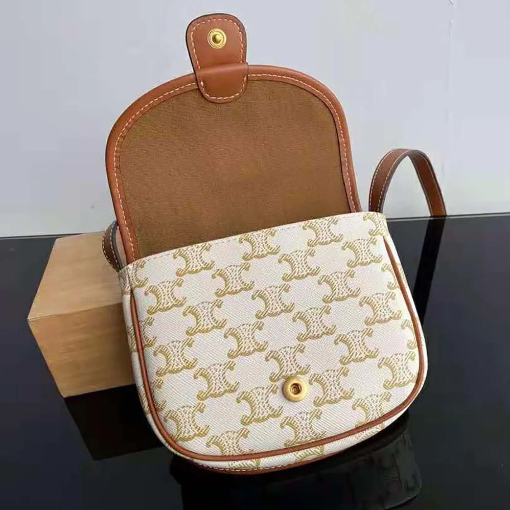 Celine Mini Besace in Triomphe Canvas and Calfskin for Women in White Celine Mini Besace in Triomphe Canvas and Calfskin for Women in White