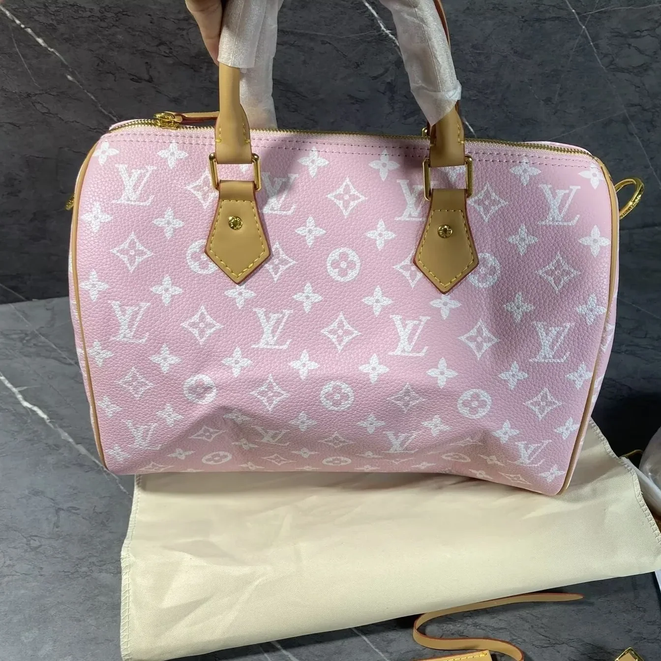 Louis Vuitton Speedy P9 Bandouliere 30 Top Handle Bag in Candy Pink Gold Hardware