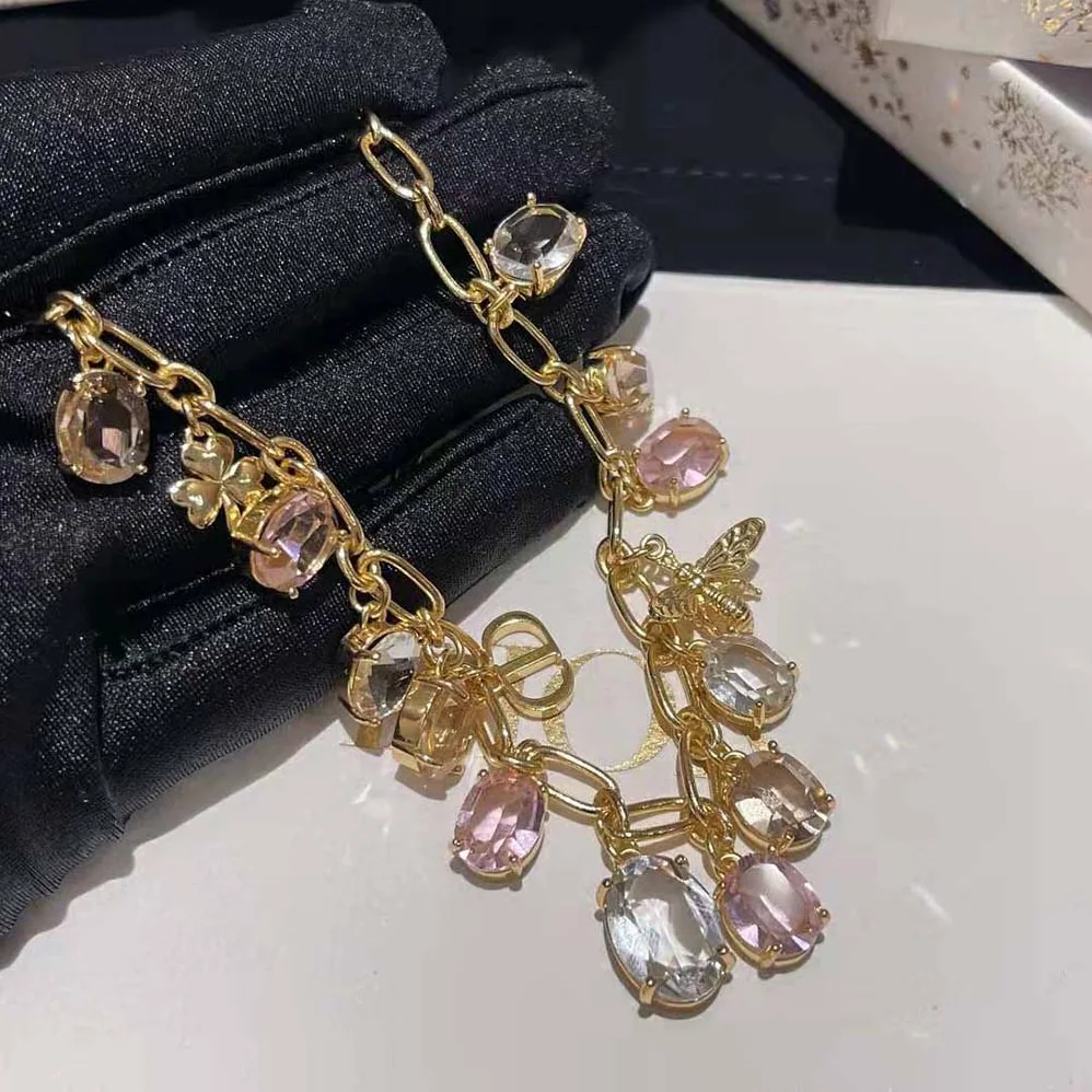 Dior Petit CD Necklace Gold-Finish Metal and Multicolor Crystals with White Resin Pearl for Women