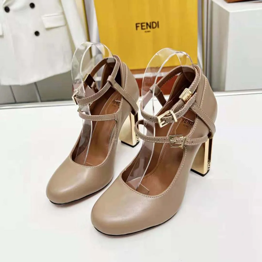 Fendi Delfina Dove Gray Leather High for Women in heeled Court Shoes Fendi Delfina Dove Gray Leather High for Women in heeled Court Shoes