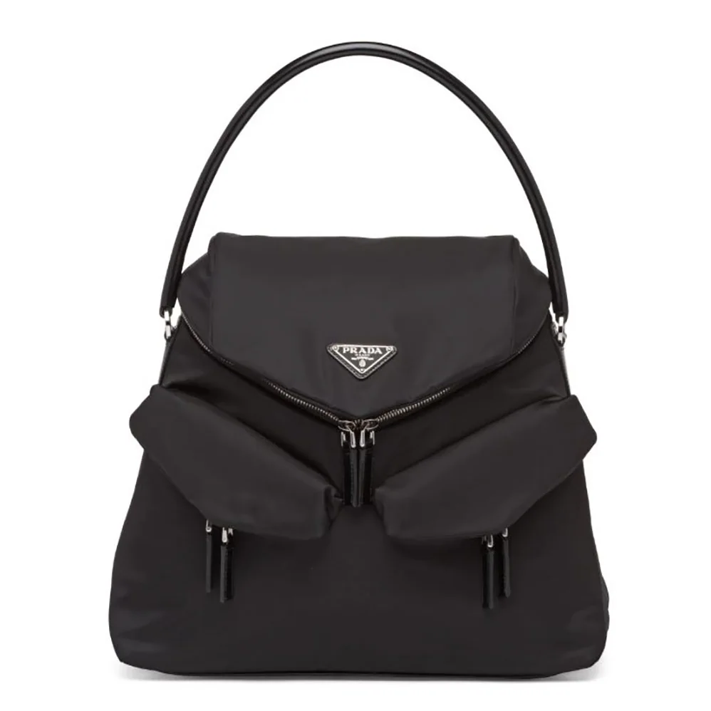 Prada Signaux Nylon and Leather Hobo Bag for Women in Black