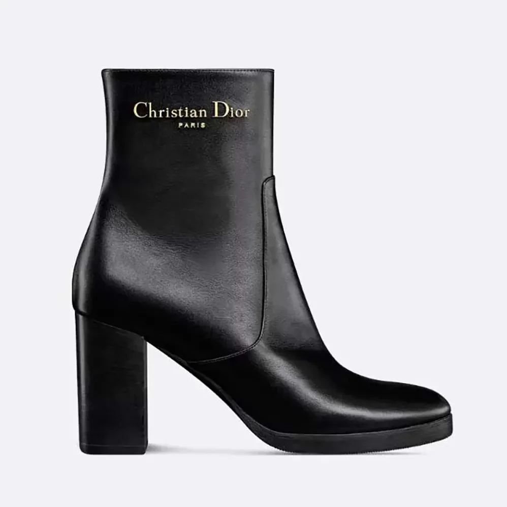 Dior D-Town Heeled Ankle Boot Black Calfskin for Women