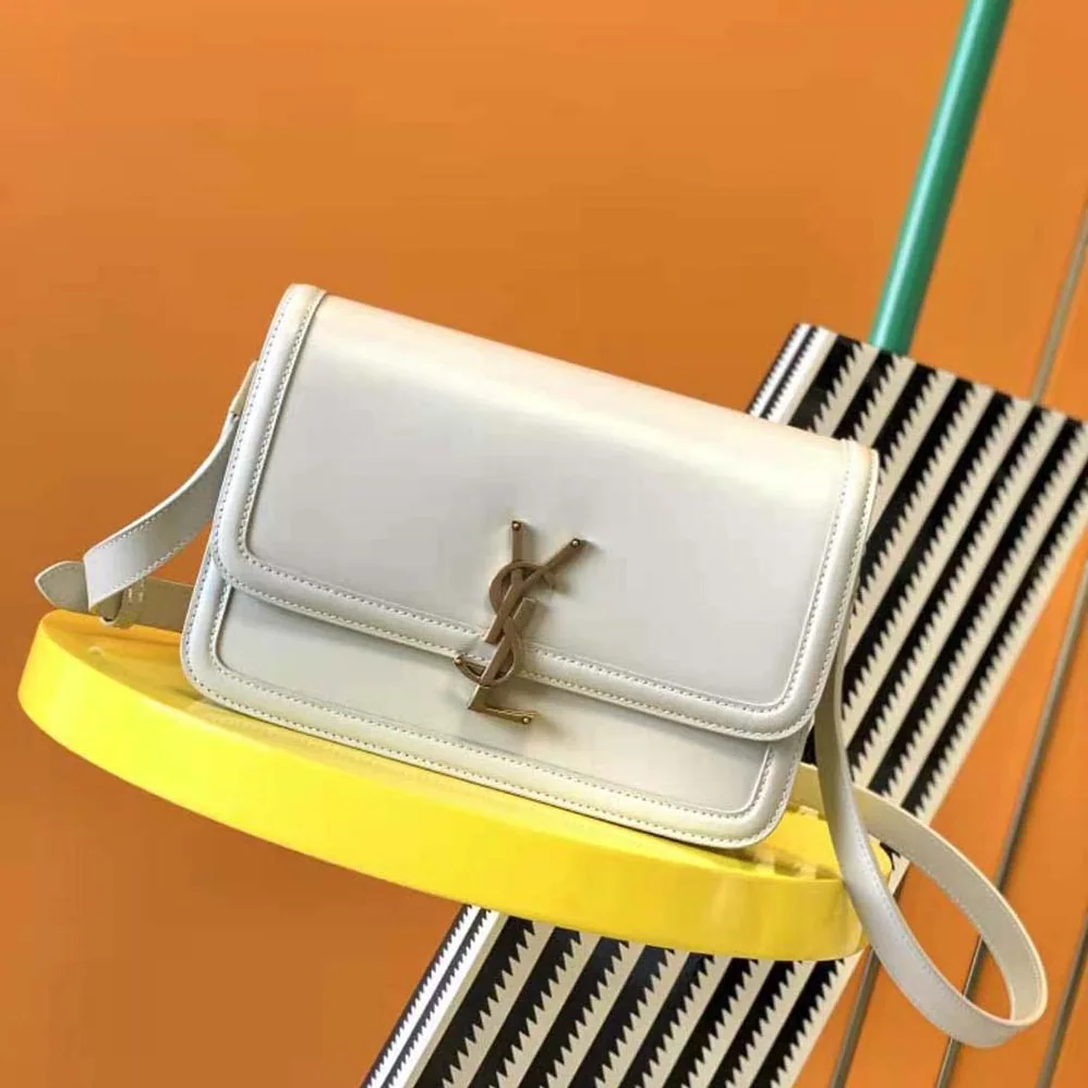 Saint Laurent YSL Solferino Medium Satchel in Box Saint Laurent Leather for Women in White