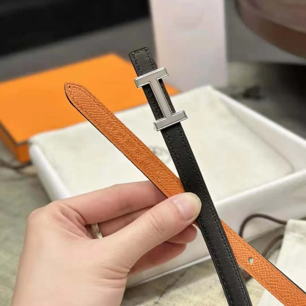 Hermes Focus Belt Buckle & Reversible Leather Strap 13 mm for Women in Silver/Orange