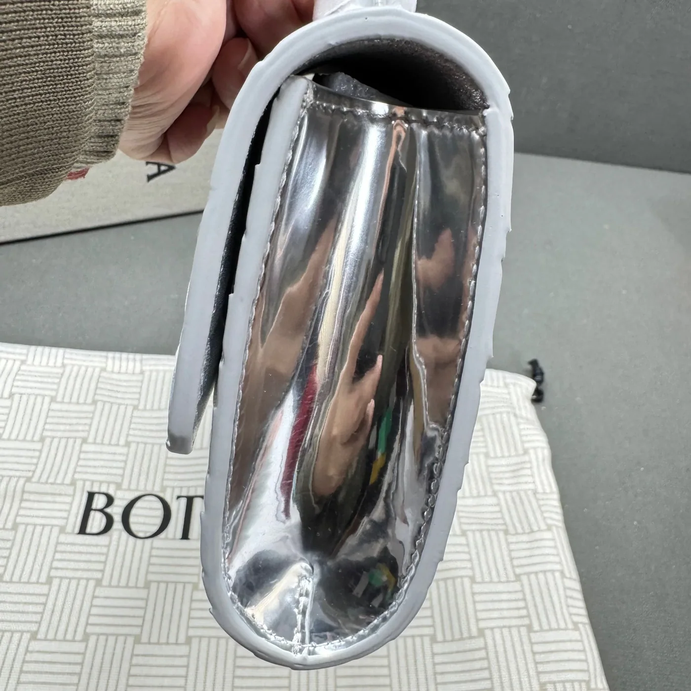 Bottega Veneta Andiamo Clutch in Silver Metallic Silver Hardware Bottega Veneta Andiamo Clutch in Silver Metallic Silver Hardware