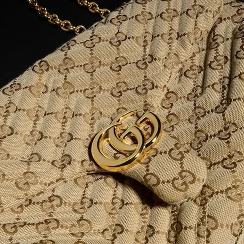 Gucci Marmont Medium Shoulder Bag / Sand/ Dark Brown Gold Hardware