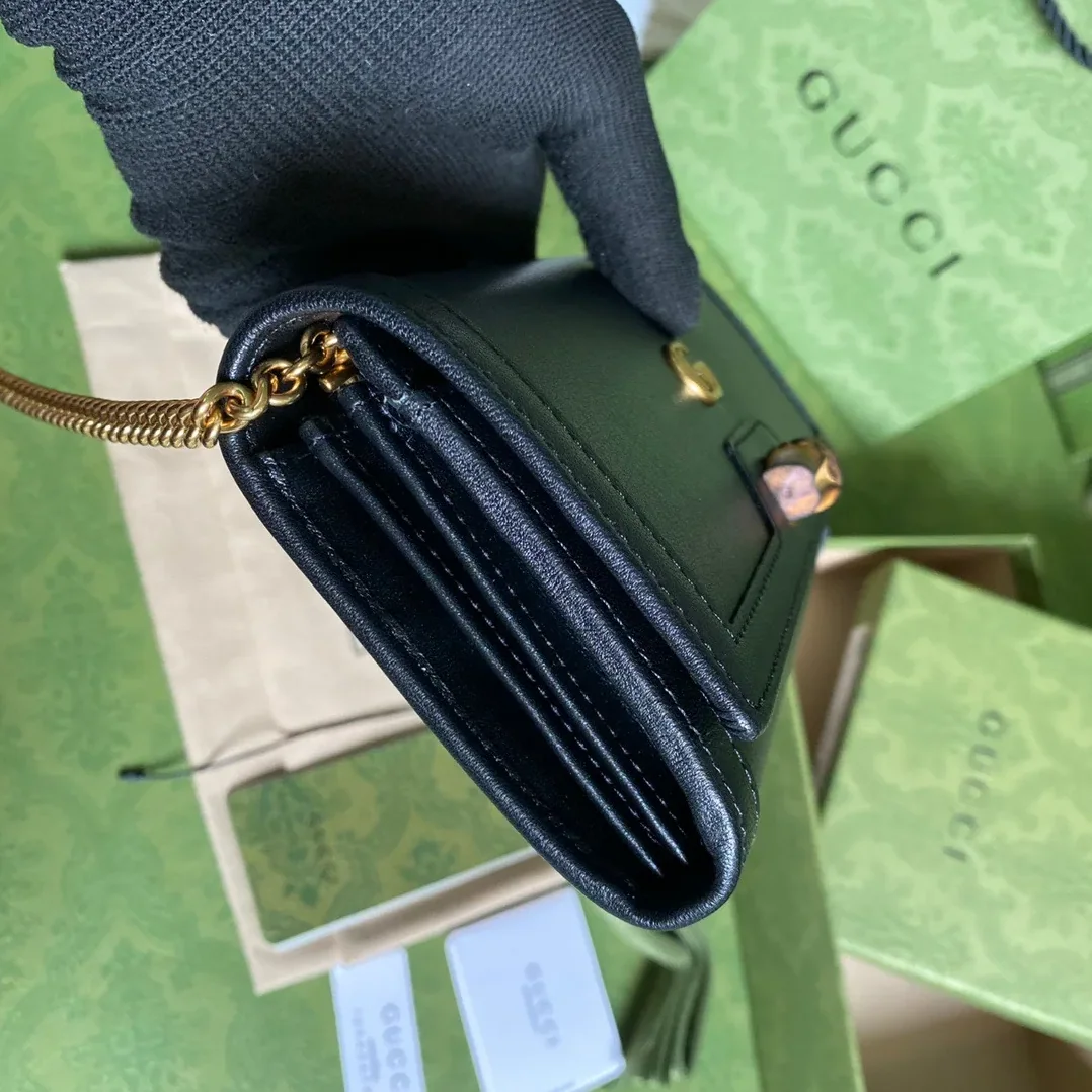 Gucci Diana Chain Wallet With Bamboo Black , / GG