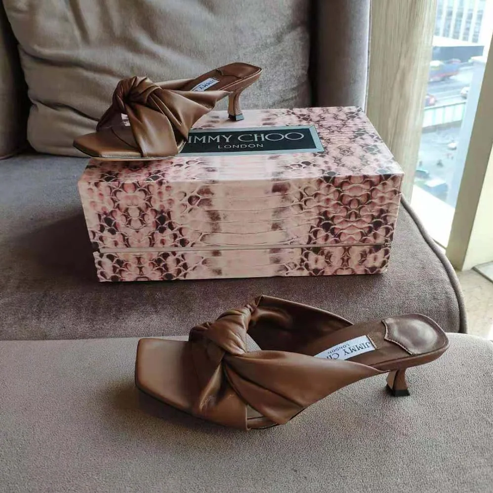 Jimmy Choo Avenue 50 Latte Nappa Leather Mules for Women in Brown Jimmy Choo Avenue 50 Latte Nappa Leather Mules for Women in Brown