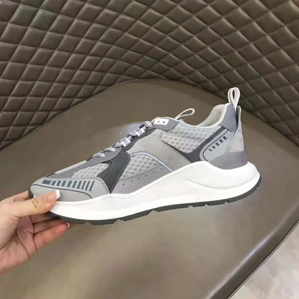 Burberry Logo Print Suede and Mesh Sneakers for Men in Silver