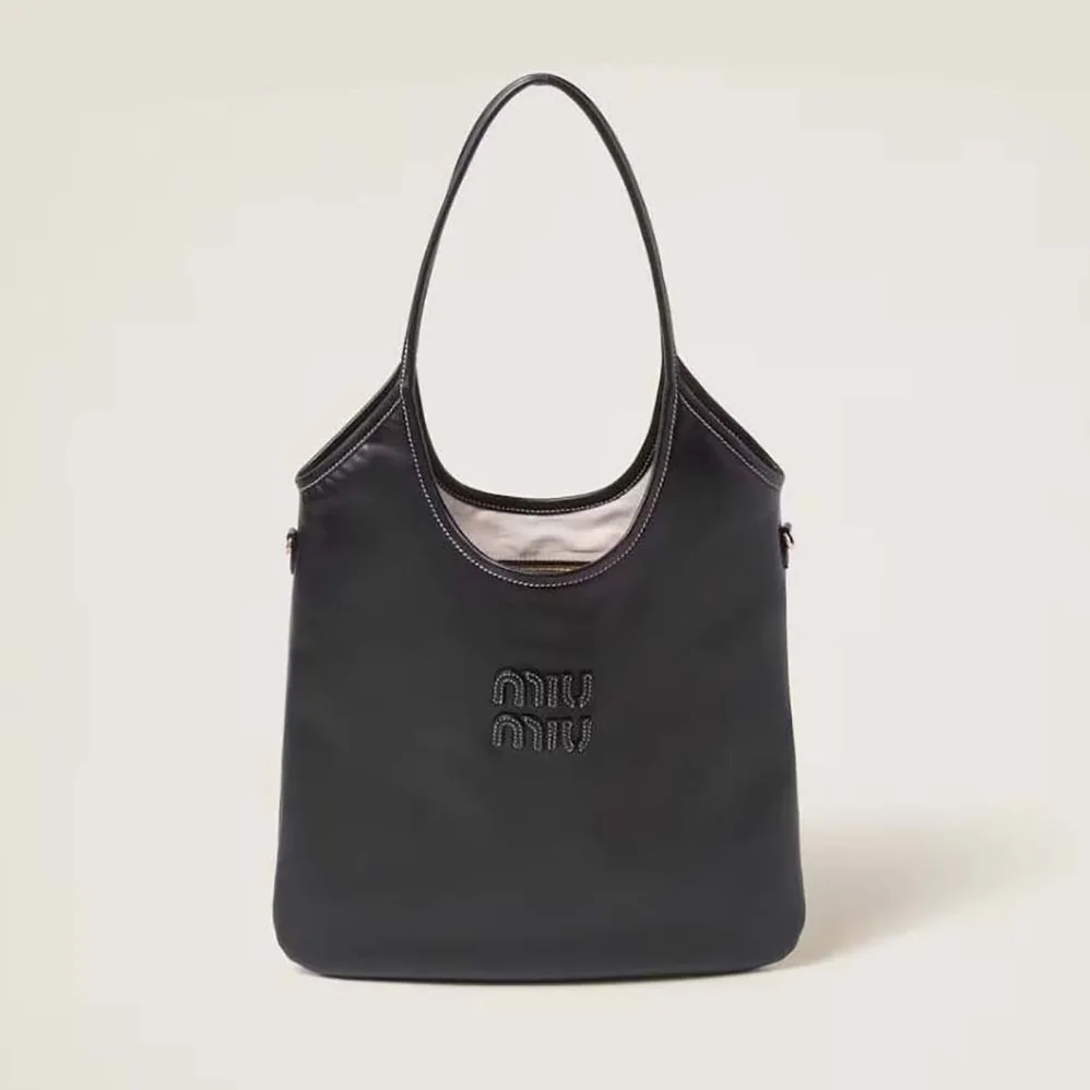 Miu Miu IVY Leather Bag with Leather Lettering Logo for Women in Black Miu Miu IVY Leather Bag with Leather Lettering Logo for Women in Black