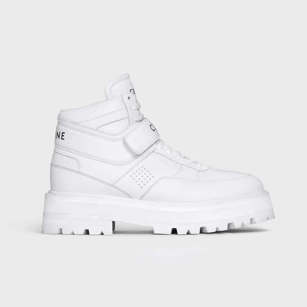 Celine Bulky Trainer High Sneaker with Velcro in Calfskin for Unisex in White Celine Bulky Trainer High Sneaker with Velcro in Calfskin for Unisex in White